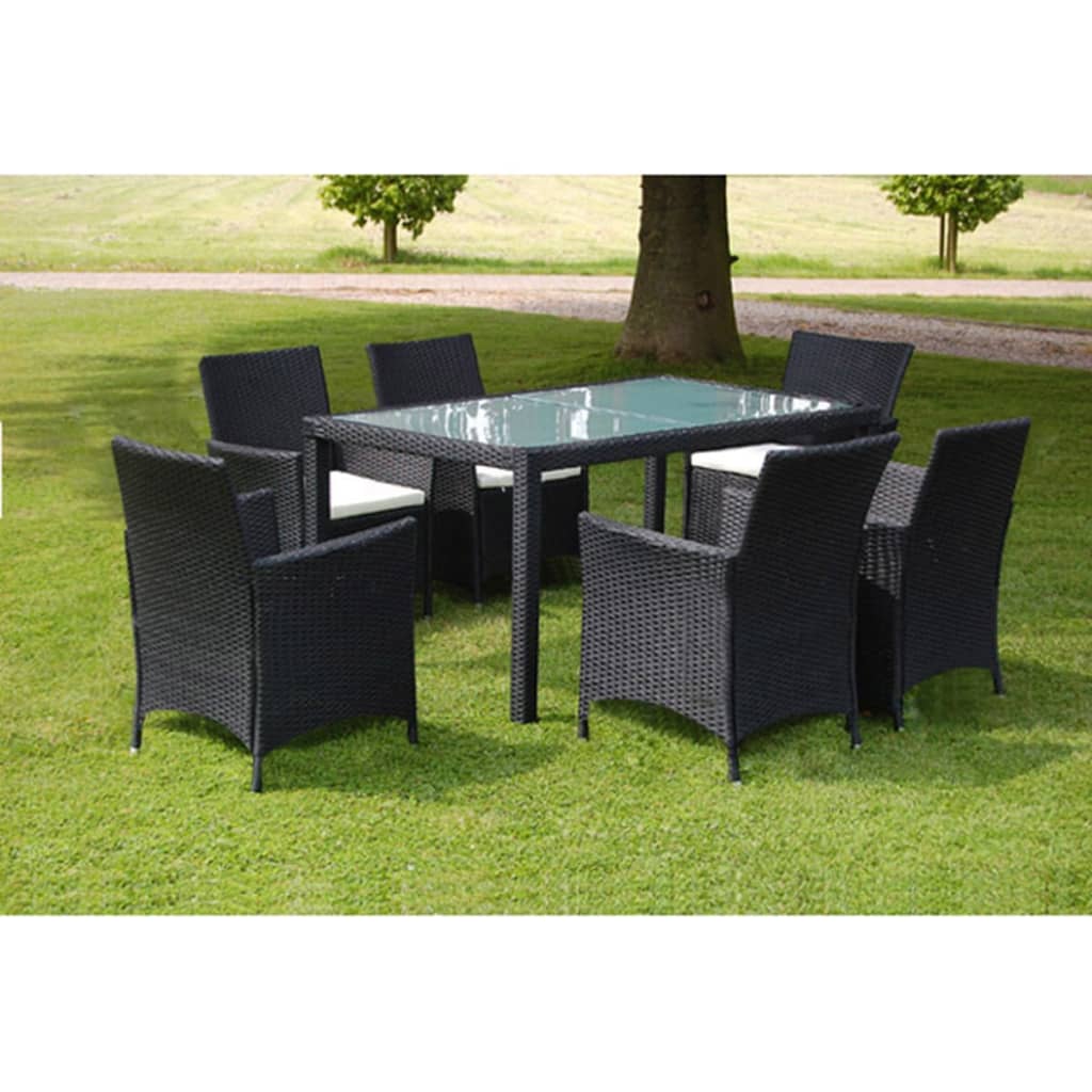 7-tlg. Garten-Essgruppe mit Auflagen Poly Rattan Schwarz - heimxxl.de