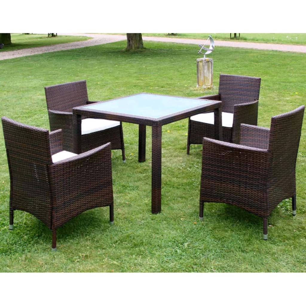 5-tlg. Garten-Essgruppe mit Auflagen Poly Rattan Braun - heimxxl.de