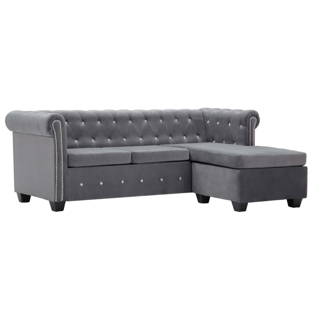 Chesterfield-Sofa L-Form Samtbezug 199x142x72 cm Grau