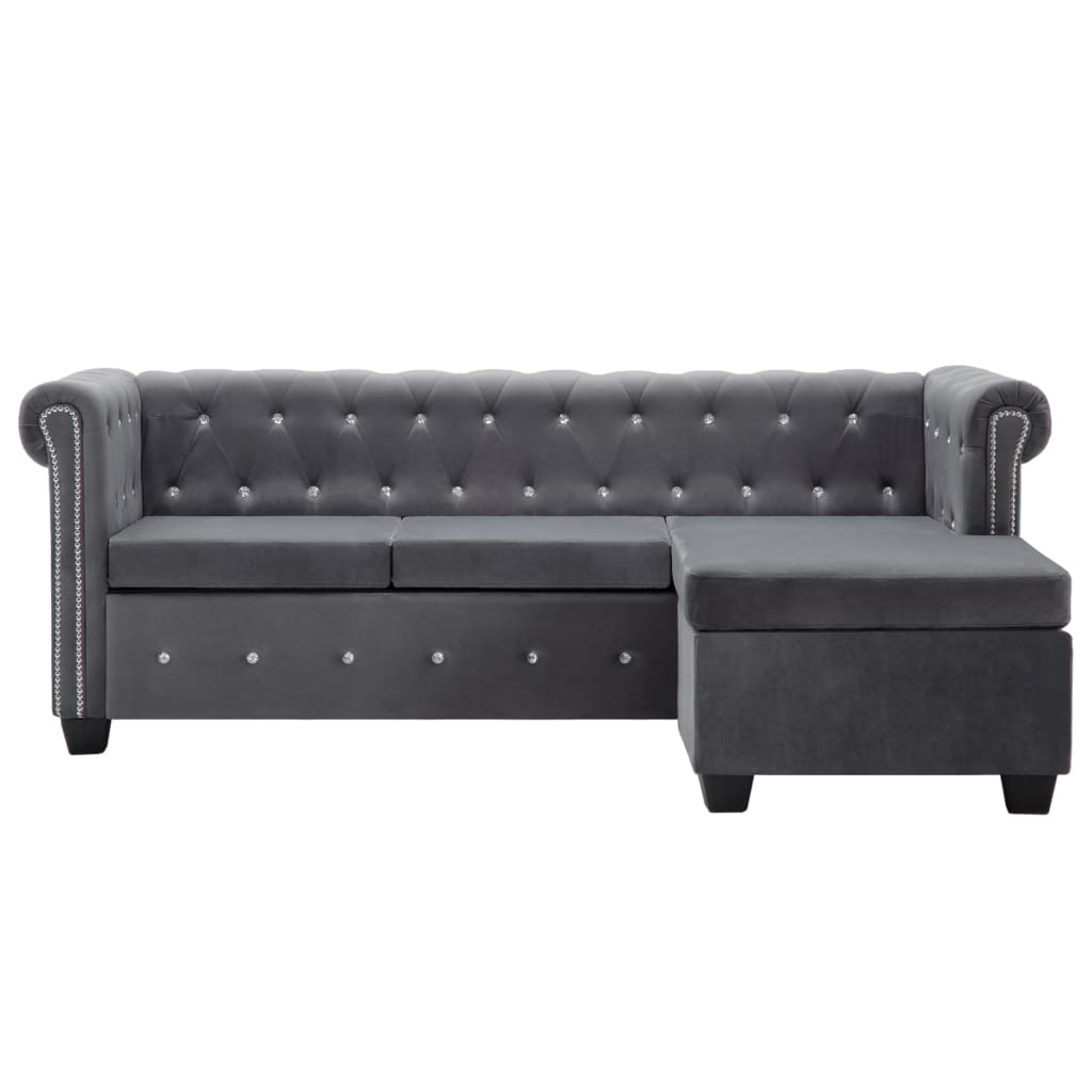 Chesterfield-Sofa L-Form Samtbezug 199x142x72 cm Grau