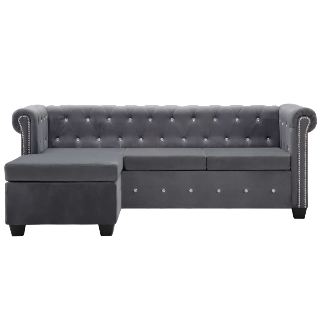 Chesterfield-Sofa L-Form Samtbezug 199x142x72 cm Grau