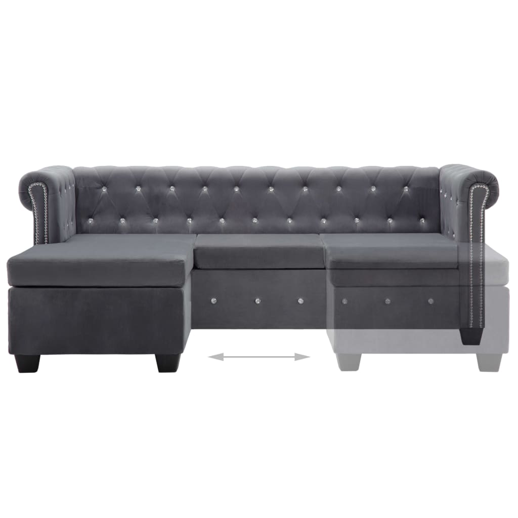 Chesterfield-Sofa L-Form Samtbezug 199x142x72 cm Grau