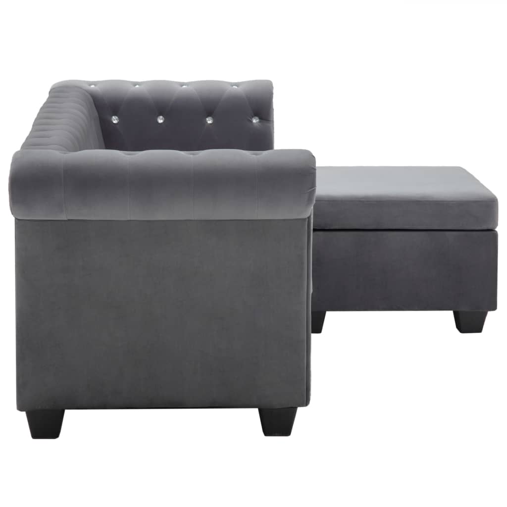 Chesterfield-Sofa L-Form Samtbezug 199x142x72 cm Grau