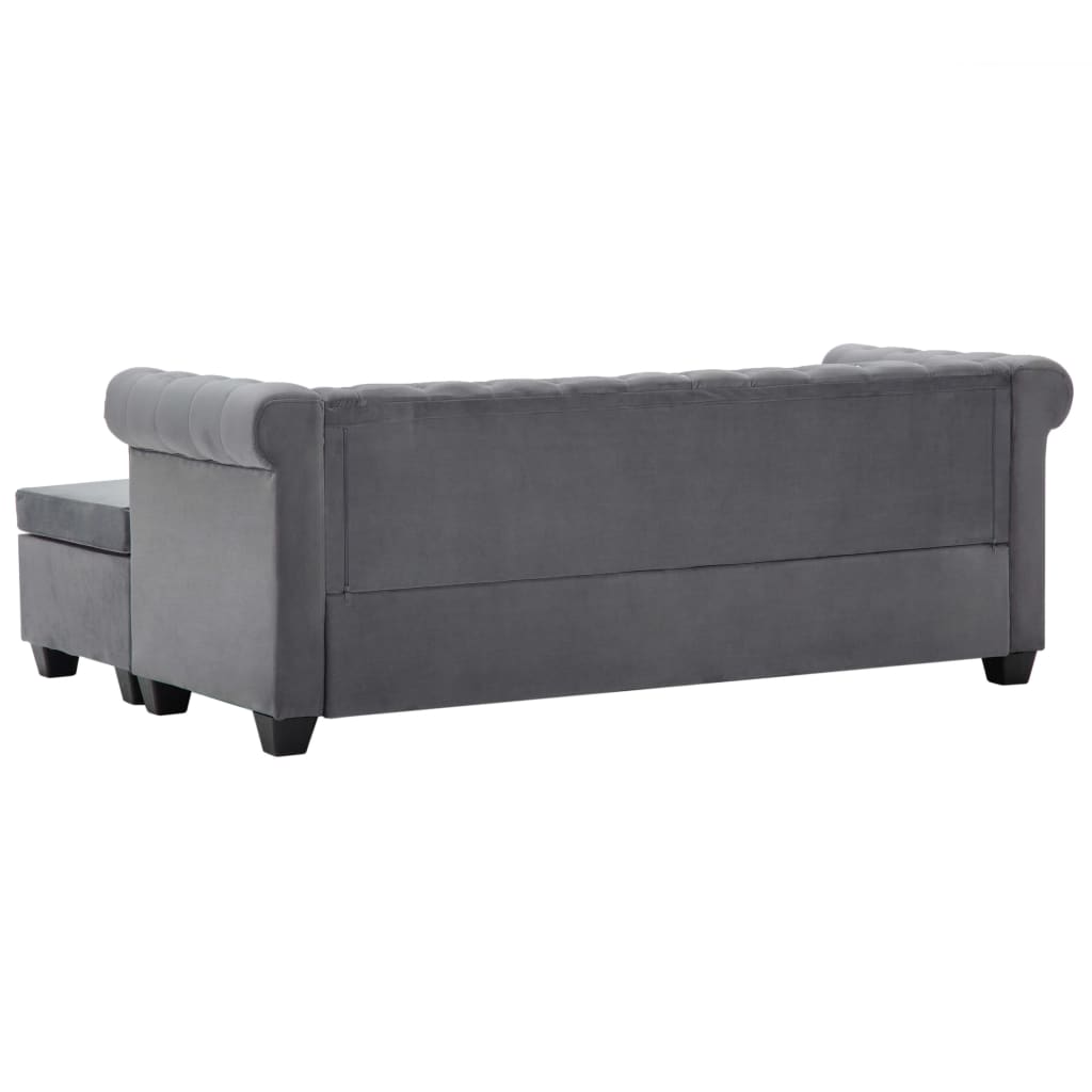 Chesterfield-Sofa L-Form Samtbezug 199x142x72 cm Grau
