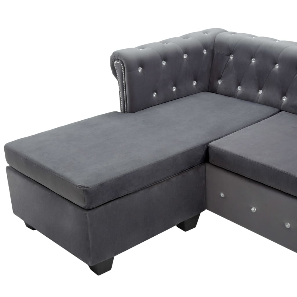 Chesterfield-Sofa L-Form Samtbezug 199x142x72 cm Grau
