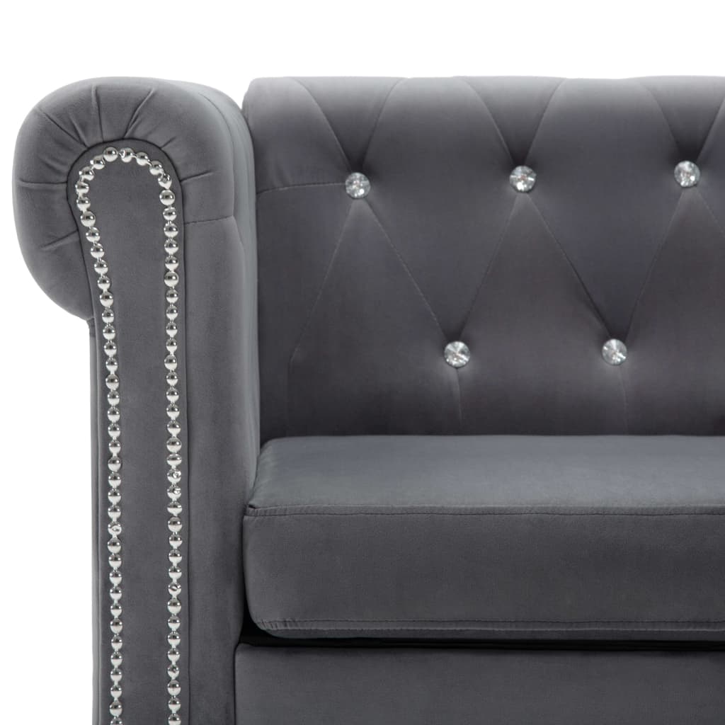 Chesterfield-Sofa L-Form Samtbezug 199x142x72 cm Grau