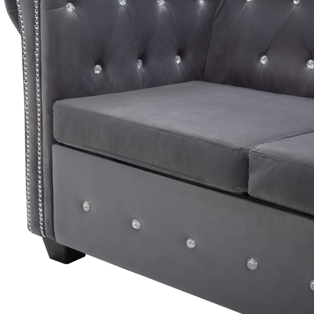 Chesterfield-Sofa L-Form Samtbezug 199x142x72 cm Grau