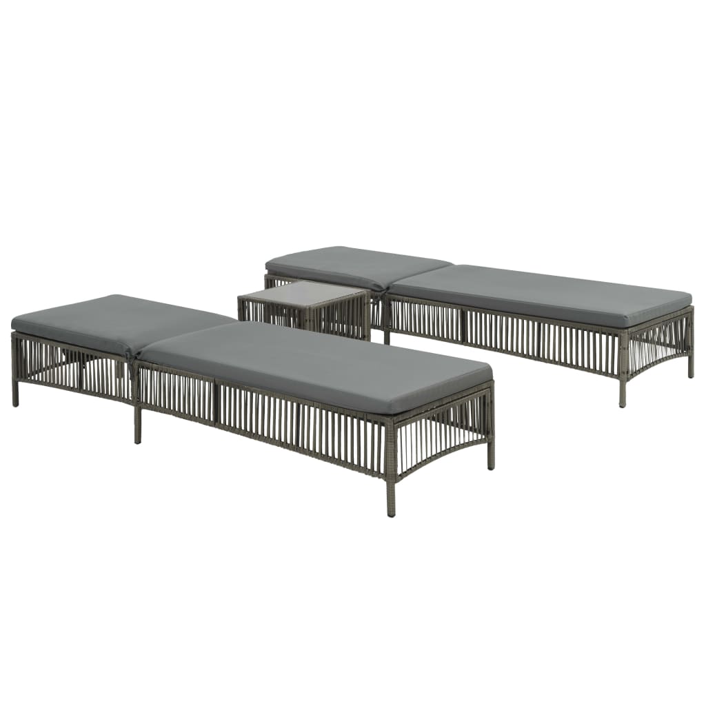 Sonnenliegen 2 Stk. mit Tisch Poly Rattan Grau - heimxxl.de