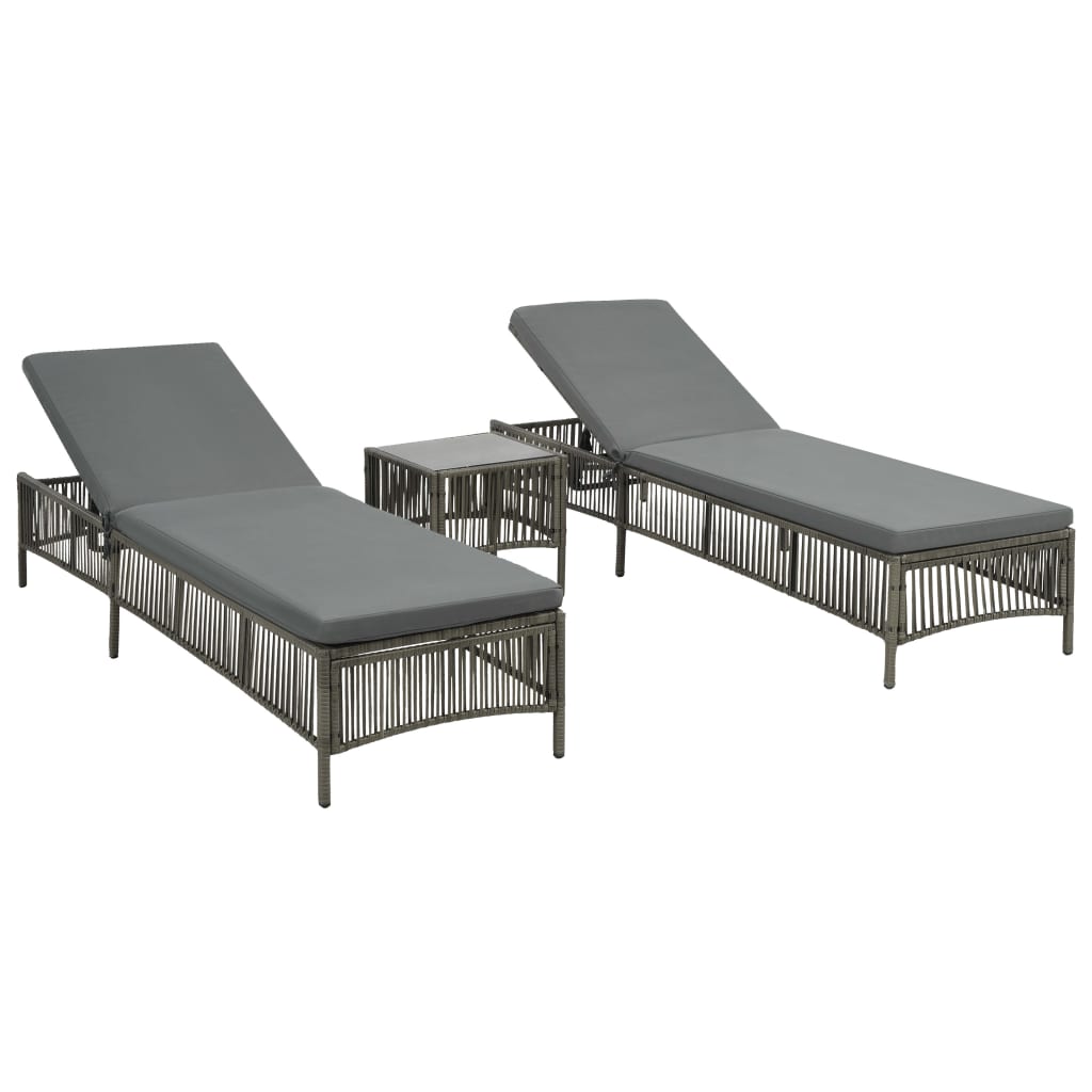 Sonnenliegen 2 Stk. mit Tisch Poly Rattan Grau - heimxxl.de