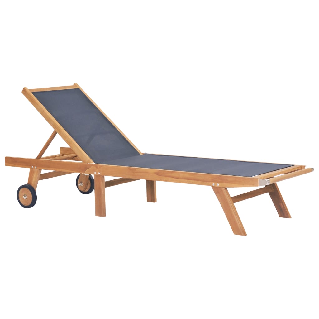 Sonnenliege Klappbar mit Rädern Teak Massivholz und Textilene - heimxxl.de