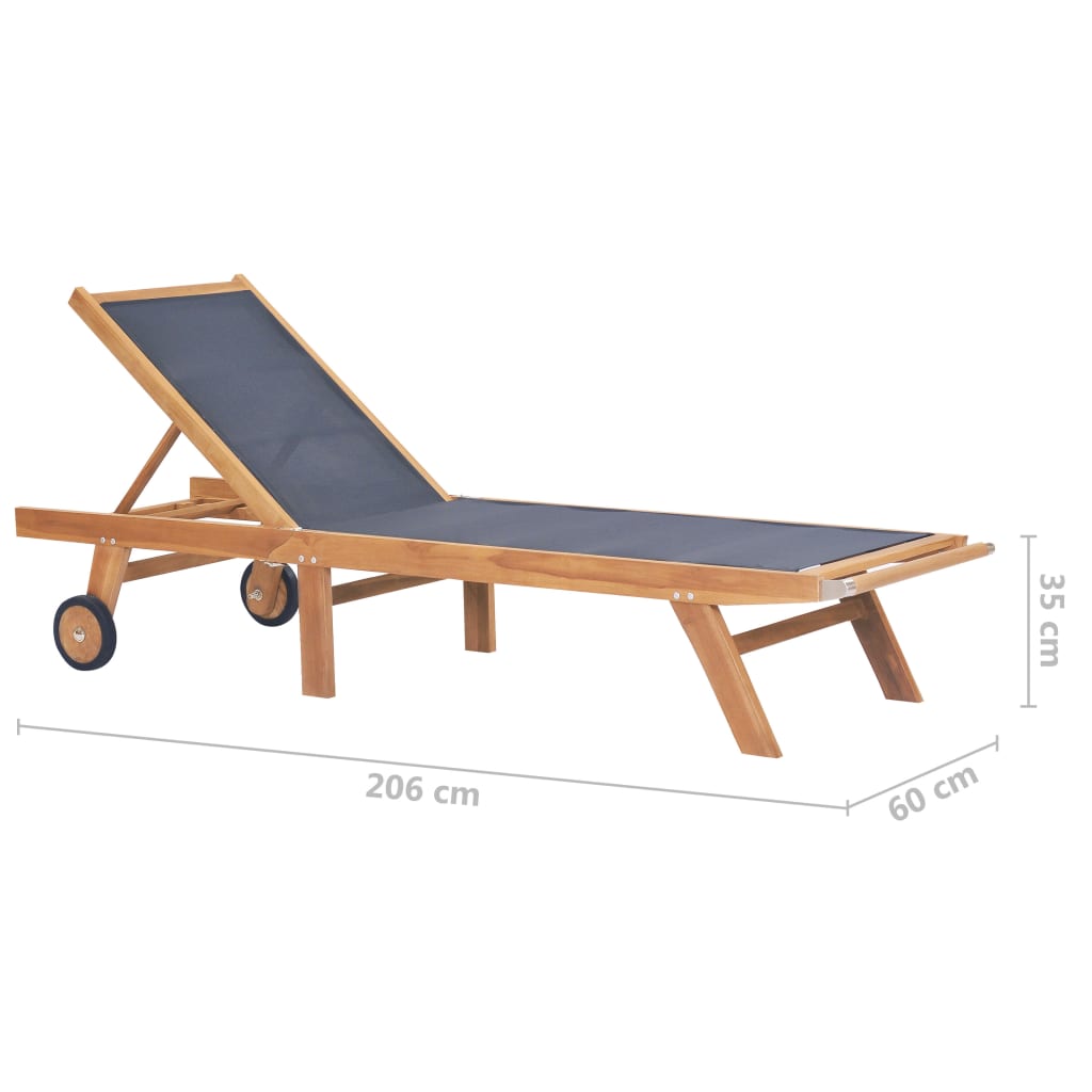 Sonnenliege Klappbar mit Rädern Teak Massivholz und Textilene - heimxxl.de