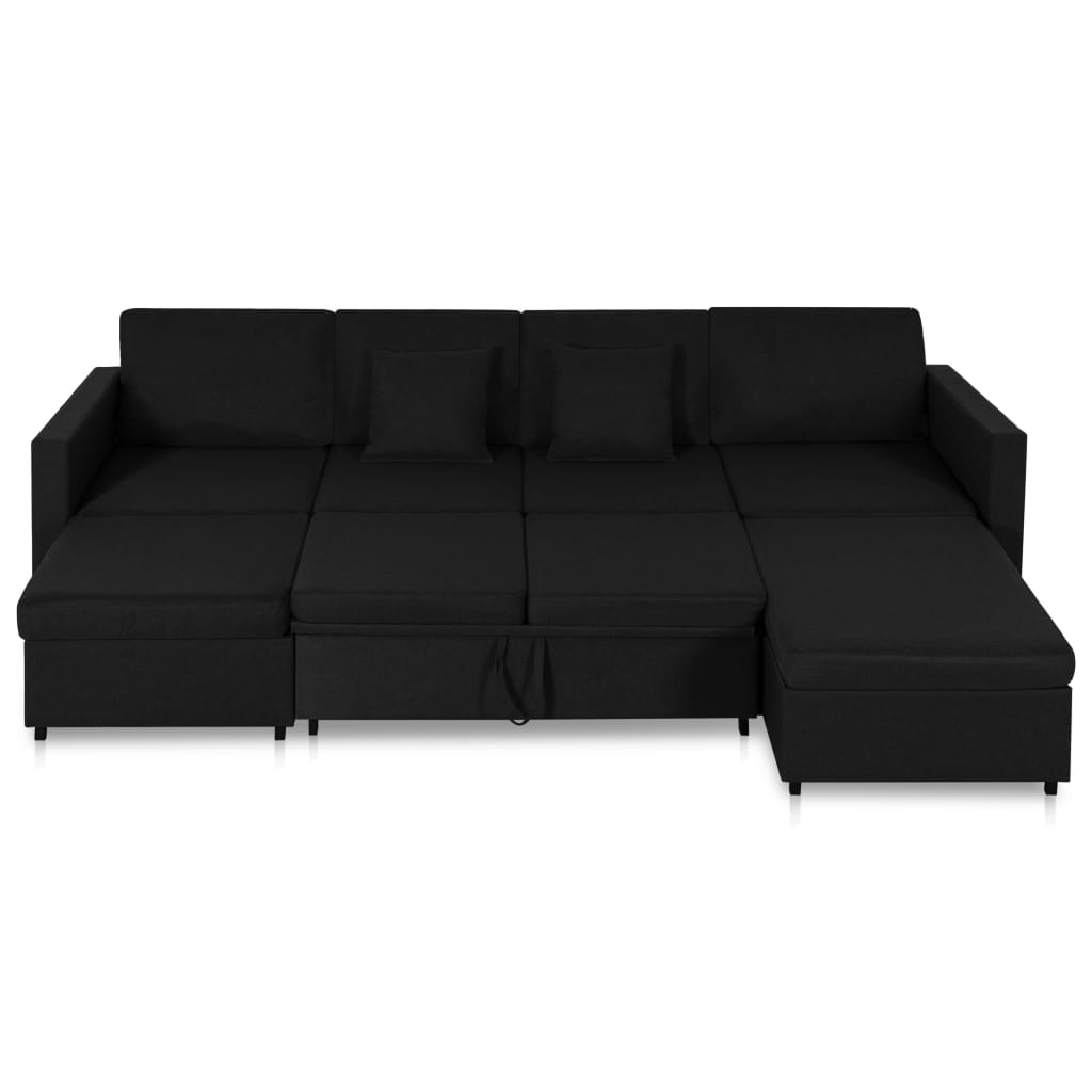 4-Sitzer Ausziehbares Schlafsofa Stoff Schwarz