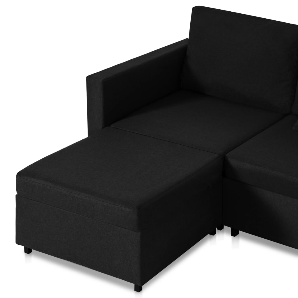 4-Sitzer Ausziehbares Schlafsofa Stoff Schwarz