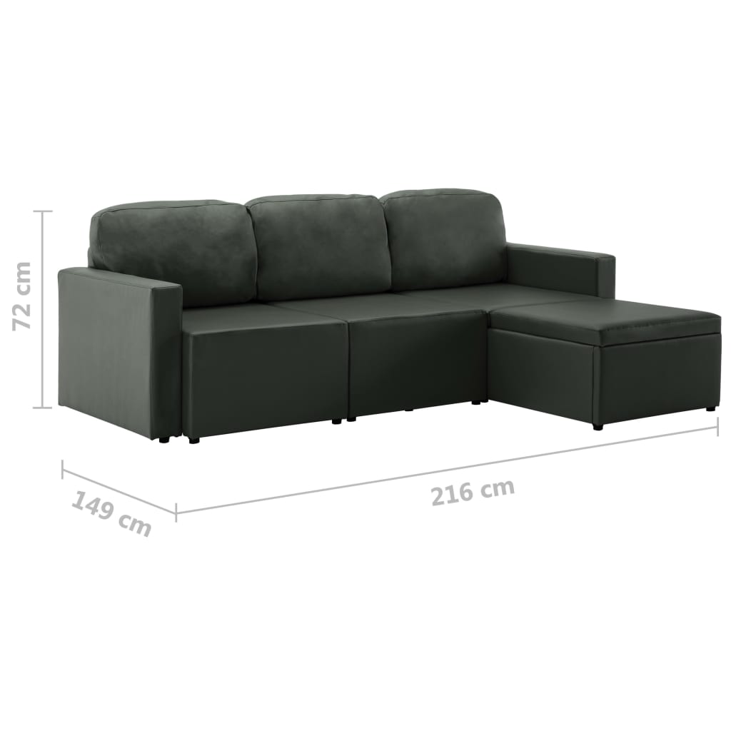 Modulares 3-Sitzer Schlafsofa Grau Kunstleder
