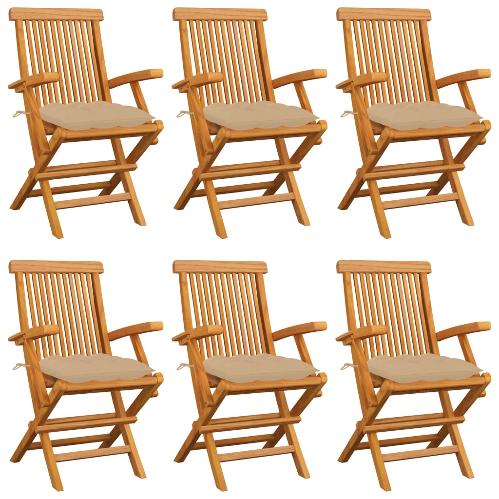 Gartenstühle mit Beigen Kissen 6 Stk. Massivholz Teak - heimxxl.de