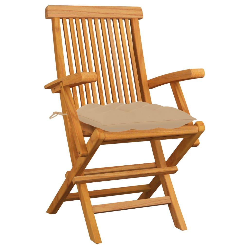 Gartenstühle mit Beigen Kissen 6 Stk. Massivholz Teak - heimxxl.de