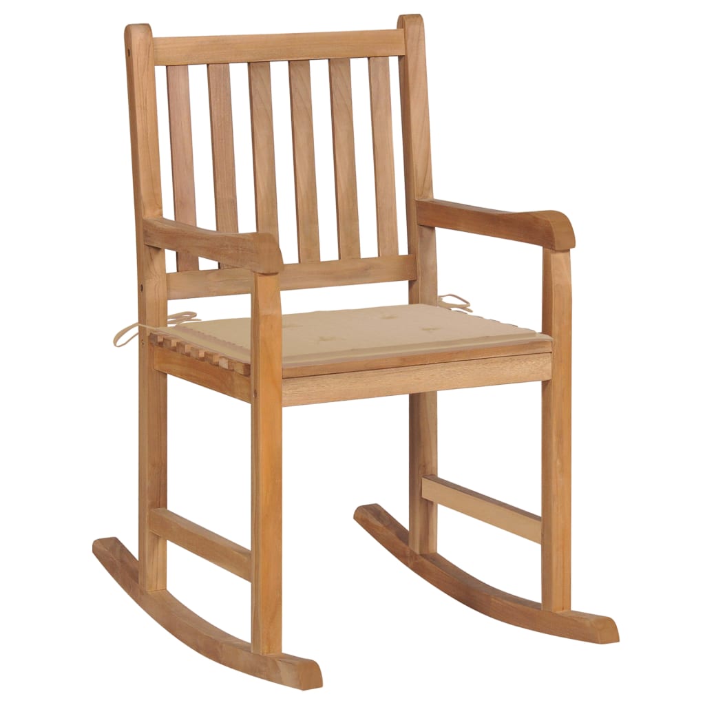 Schaukelstuhl mit Beige Kissen Massivholz Teak - heimxxl.de