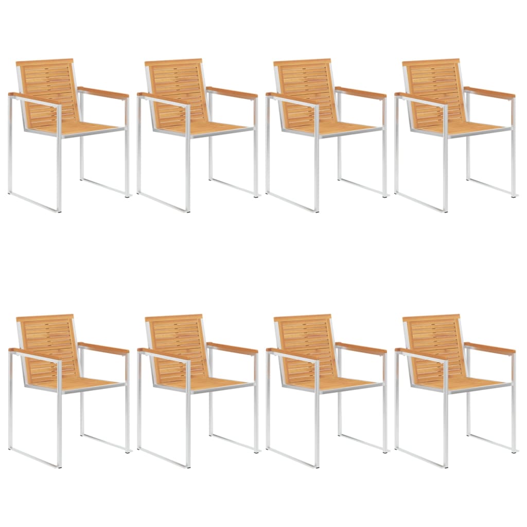 8 Stk. Gartenstühle Massivholz Teak und Edelstahl