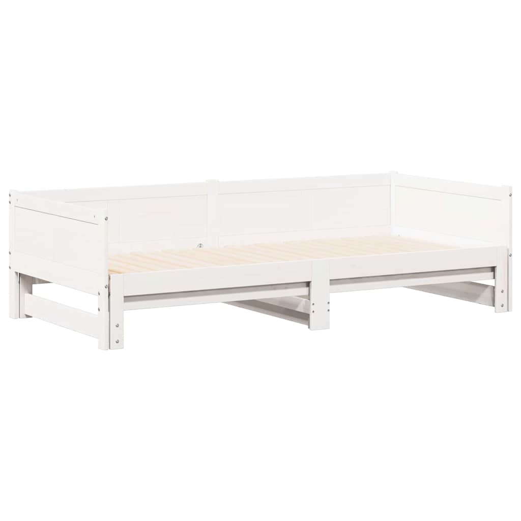 Ausziehbares Tagesbett Weiß 90x200 cm Massivholz Kiefer