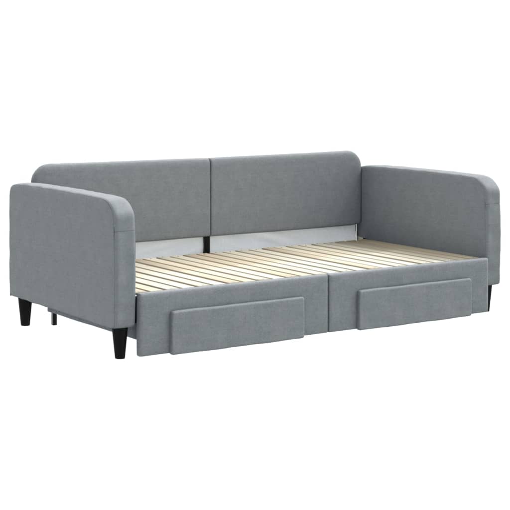 Tagesbett Ausziehbar mit Schubladen Hellgrau 100x200 cm Stoff