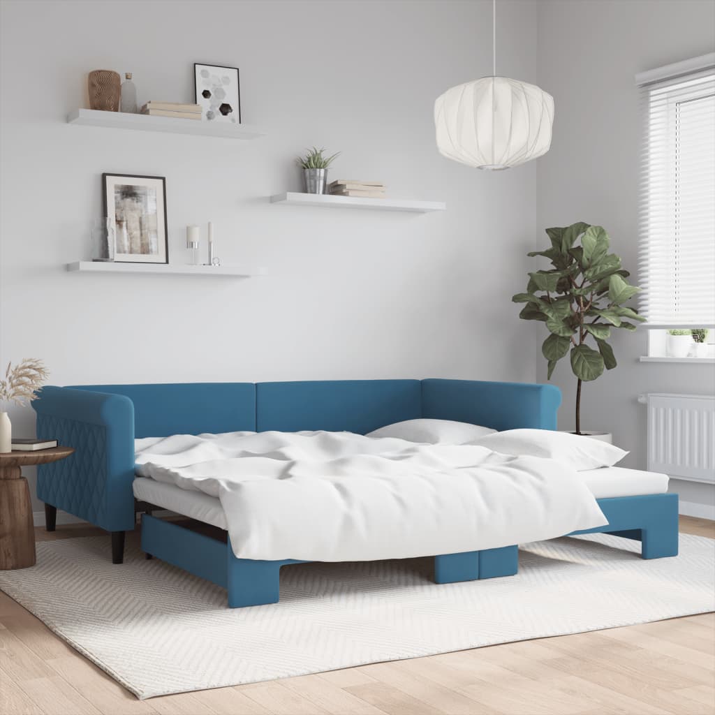 Tagesbett Ausziehbar Blau 100x200 cm Samt