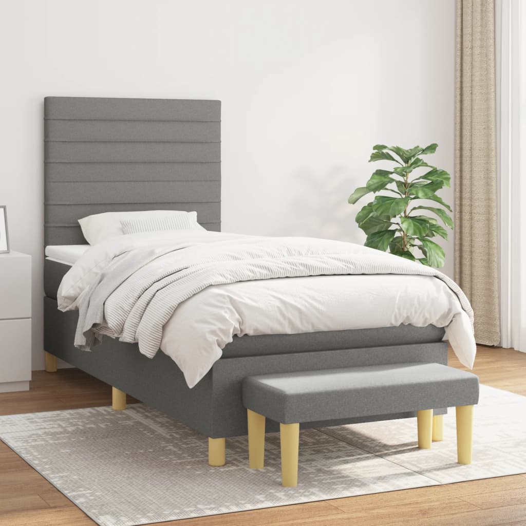 Boxspringbett mit Matratze Dunkelgrau 90x190 cm Stoff
