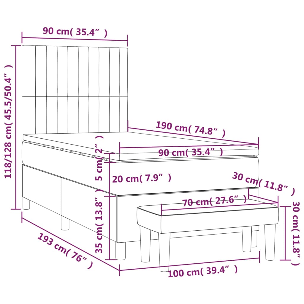 Boxspringbett mit Matratze Dunkelgrau 90x190 cm Stoff