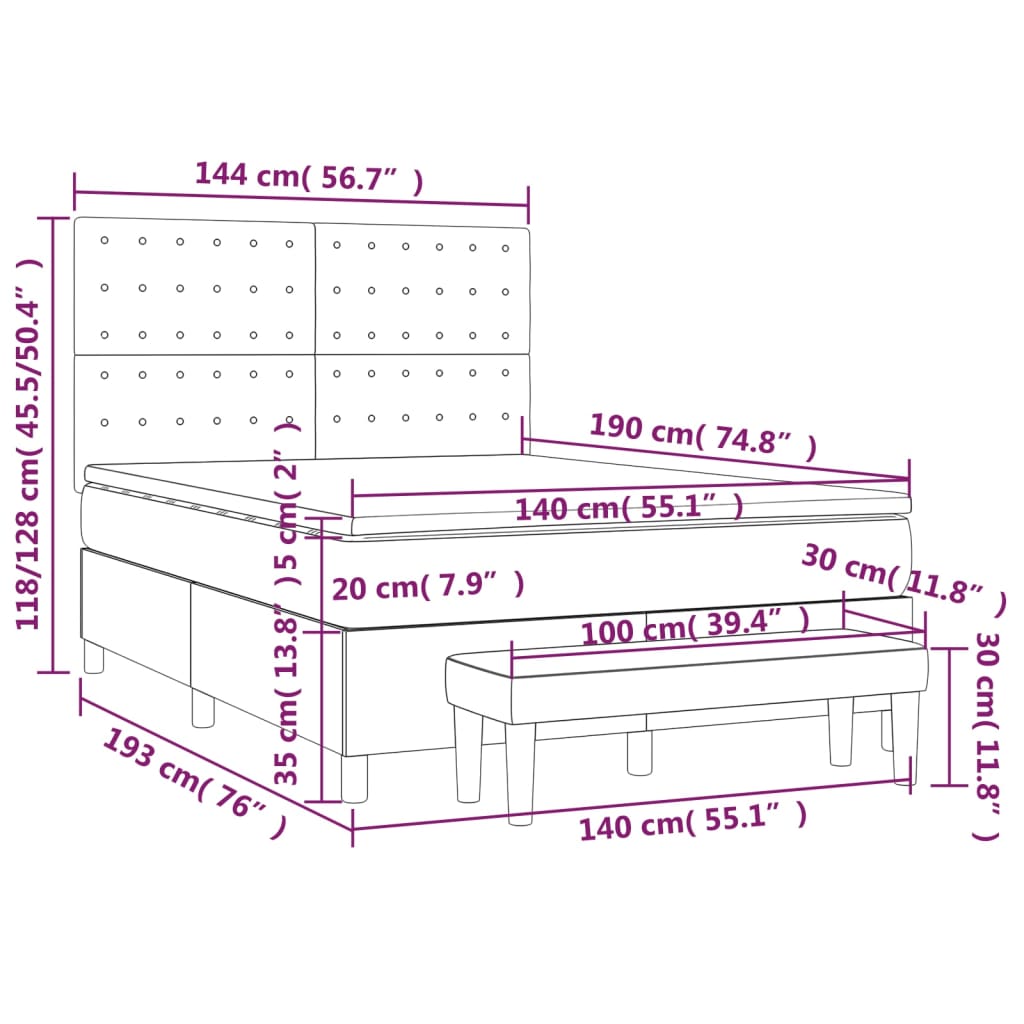 Boxspringbett Matratze Cappuccino-Braun 140x190cm Kunstleder