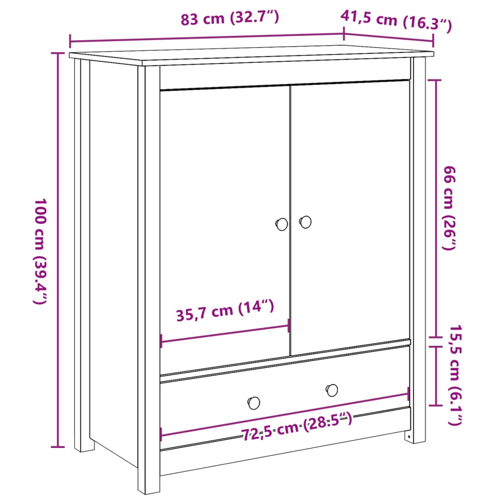 Highboard Grau 83x41,5x100 cm Massivholz Kiefer
