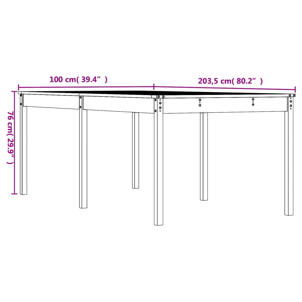 Gartentisch Weiß 203,5x100x76 cm Massivholz Kiefer - heimxxl.de