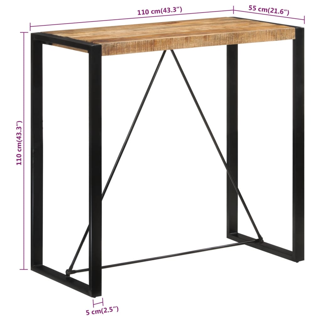 Bartisch 110x55x110 cm Massives Raues Mangoholz