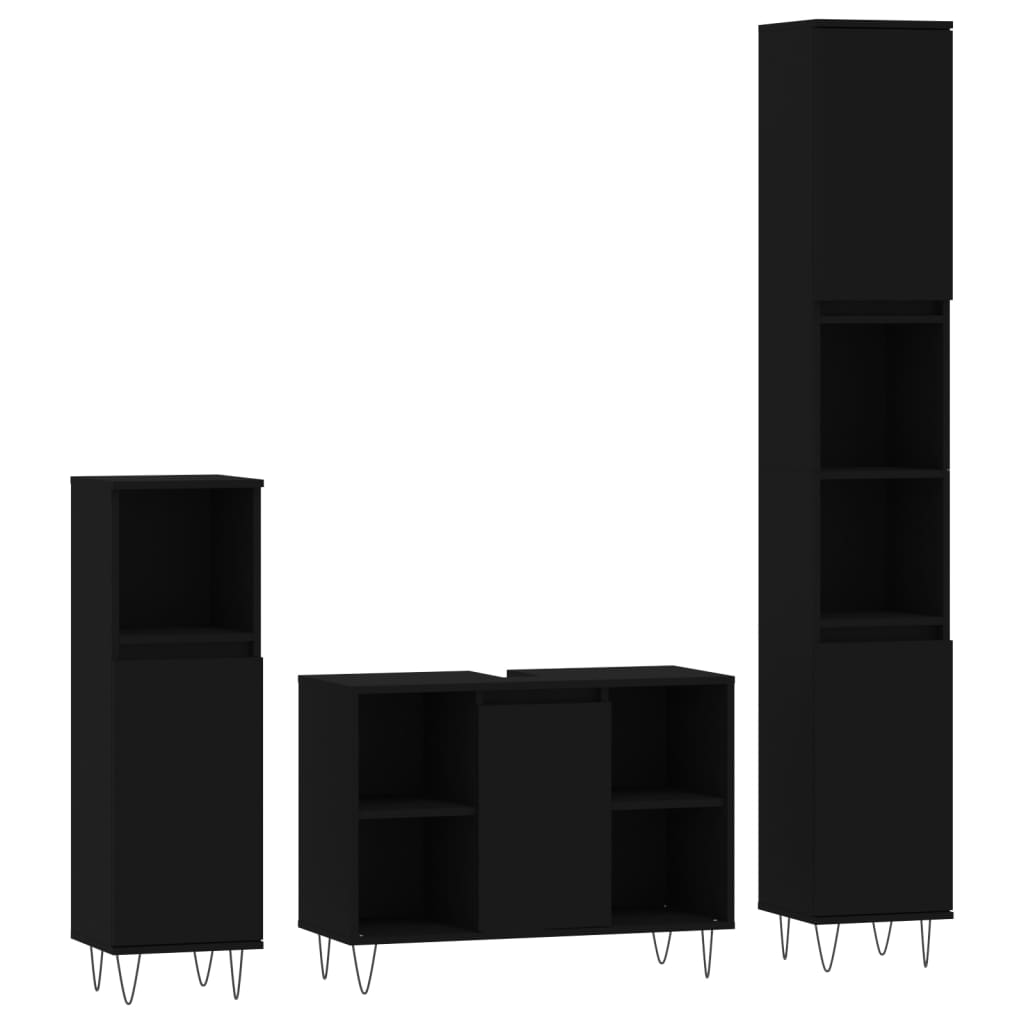 3-tlg. Badmöbel-Set Schwarz Holzwerkstoff - heimxxl.de