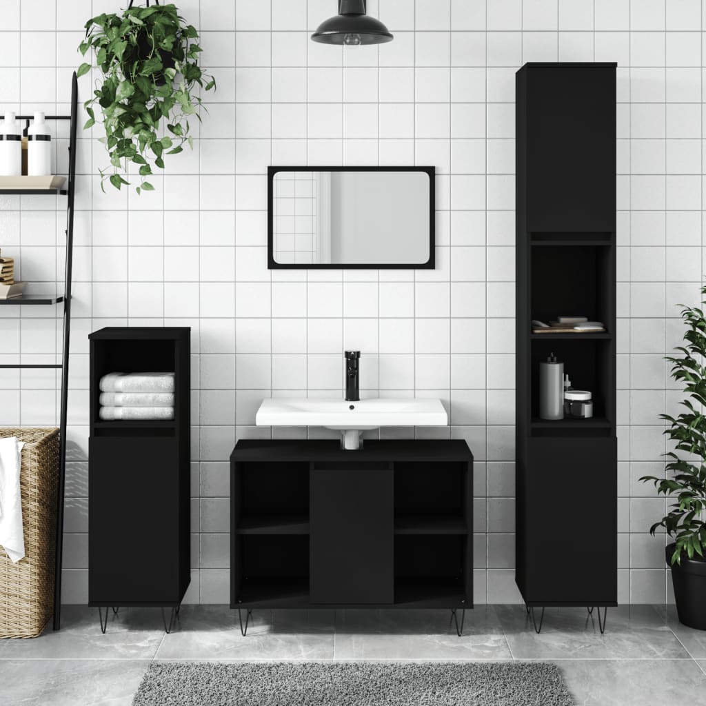 3-tlg. Badmöbel-Set Schwarz Holzwerkstoff - heimxxl.de