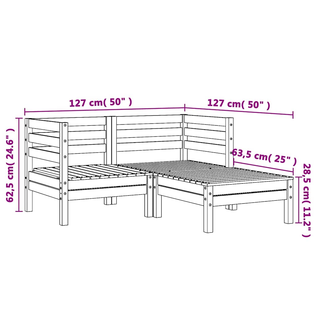 Gartensofa 2-Sitzer mit Hocker Massivholz Kiefer