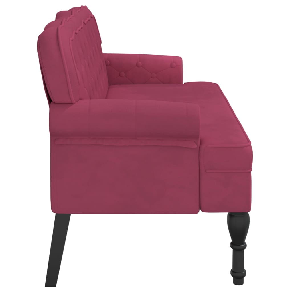 Sitzbank mit Rückenlehne Weinrot 119,5x64,5x75 cm Samt