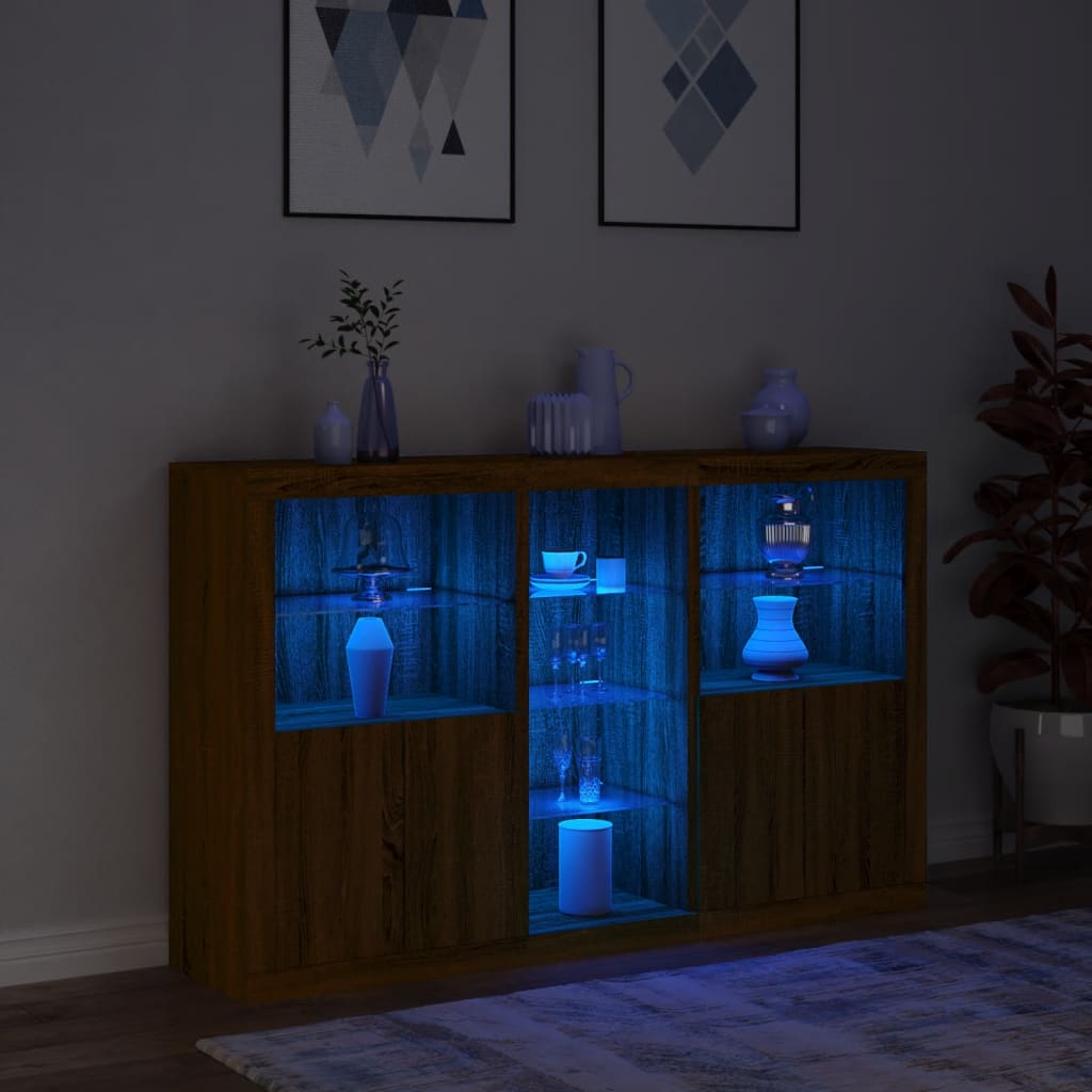 Sideboard mit LED-Leuchten Braun Eichen-Optik 162x37x100 cm - heimxxl.de