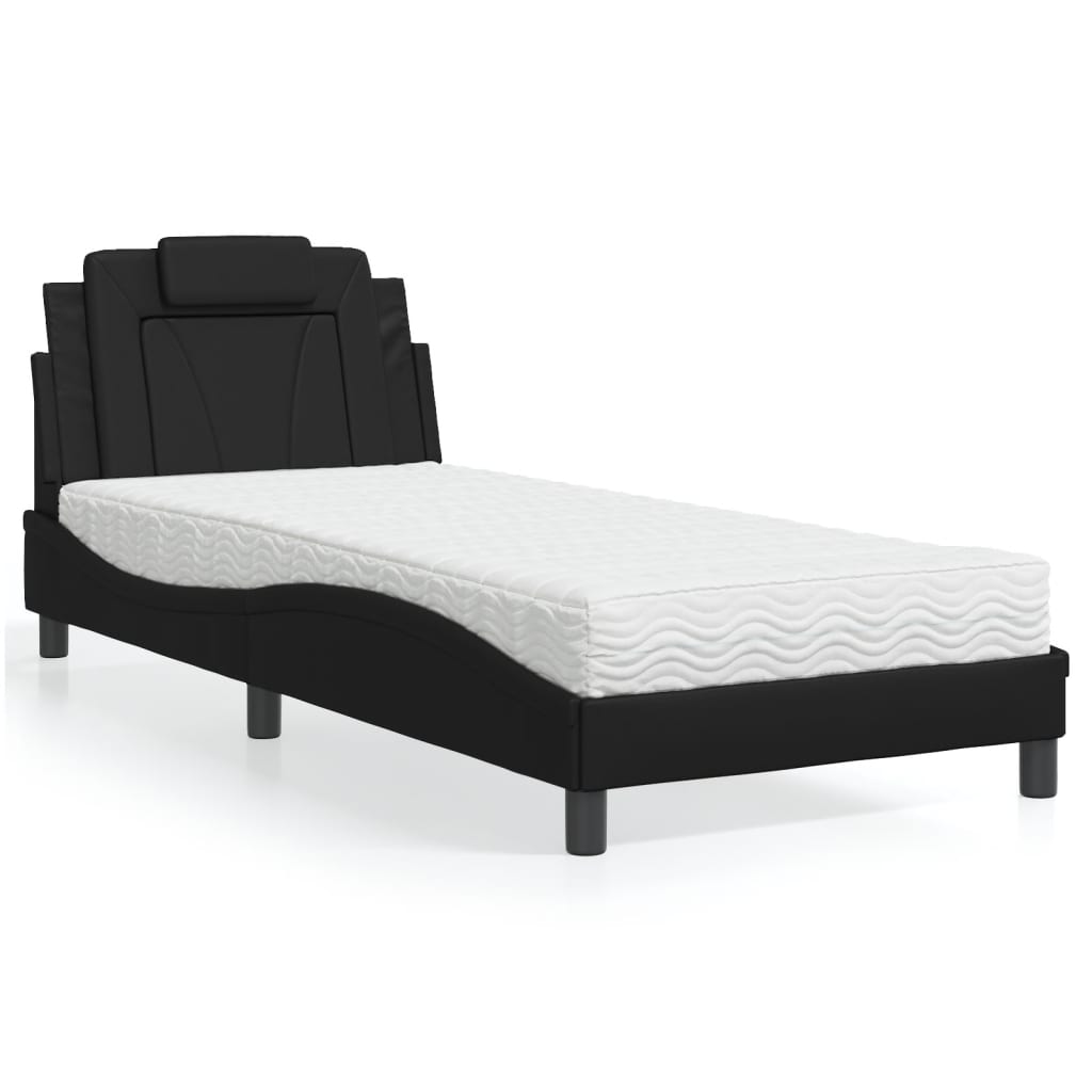 Bett "Viana" mit Matratze Schwarz 80x200 cm Kunstleder