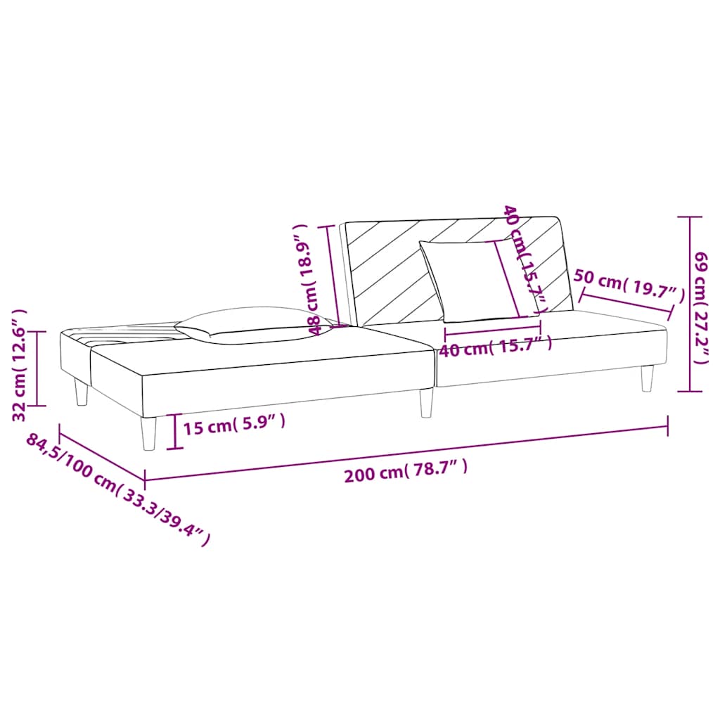 Schlafsofa 2-Sitzer mit 2 Kissen Grün Stoff