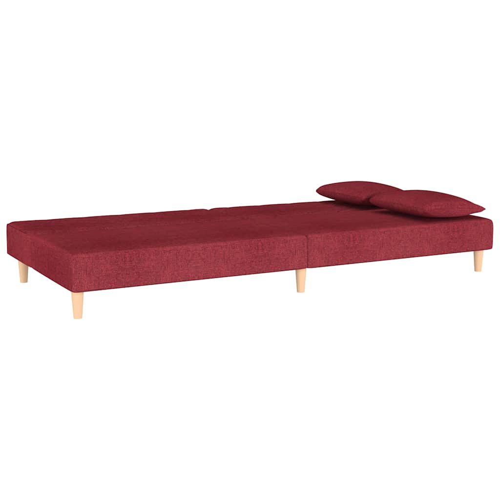 Schlafsofa 2-Sitzer mit 2 Kissen Weinrot Stoff