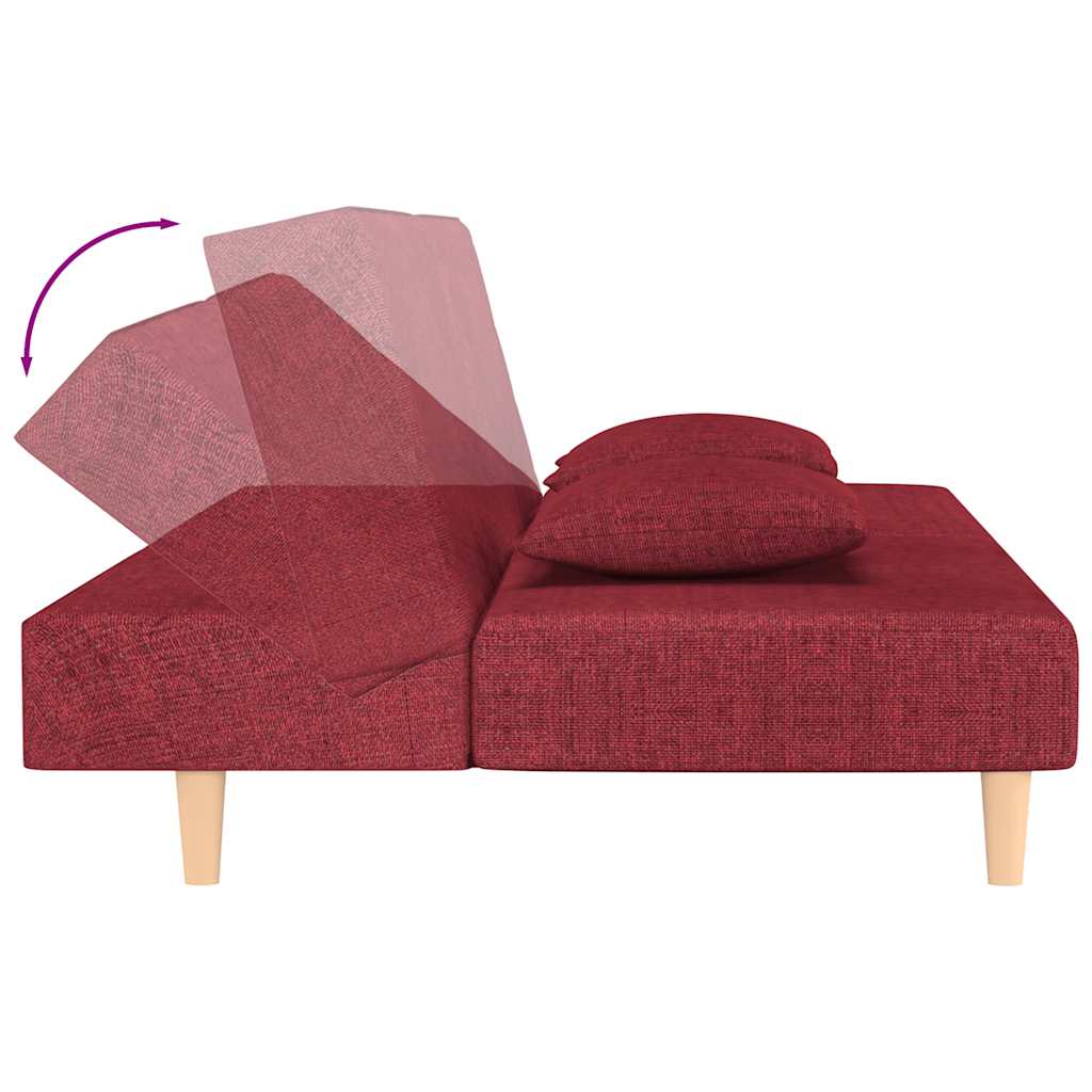 Schlafsofa 2-Sitzer mit 2 Kissen Weinrot Stoff