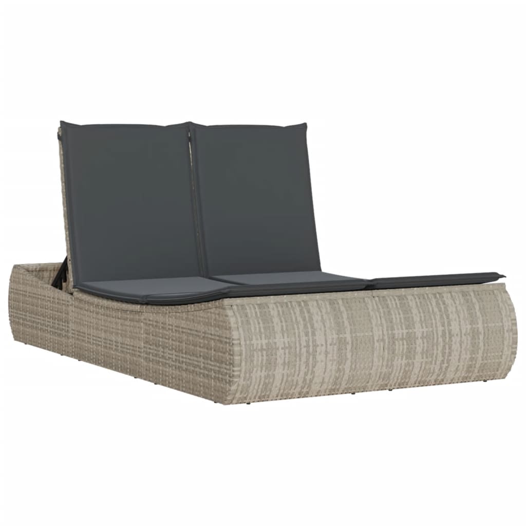 Doppel-Sonnenliege mit Kissen Hellgrau Poly Rattan - heimxxl.de