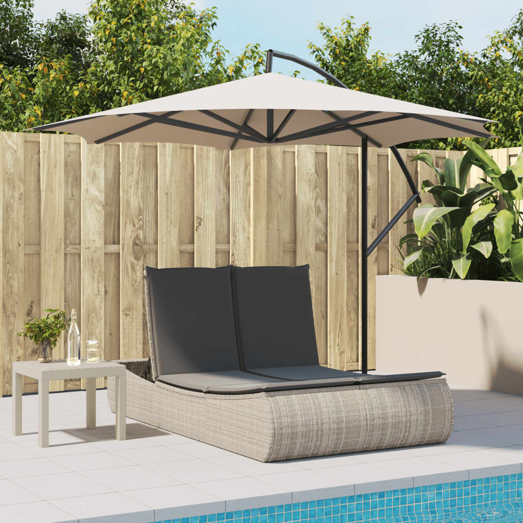 Doppel-Sonnenliege mit Kissen Hellgrau Poly Rattan - heimxxl.de