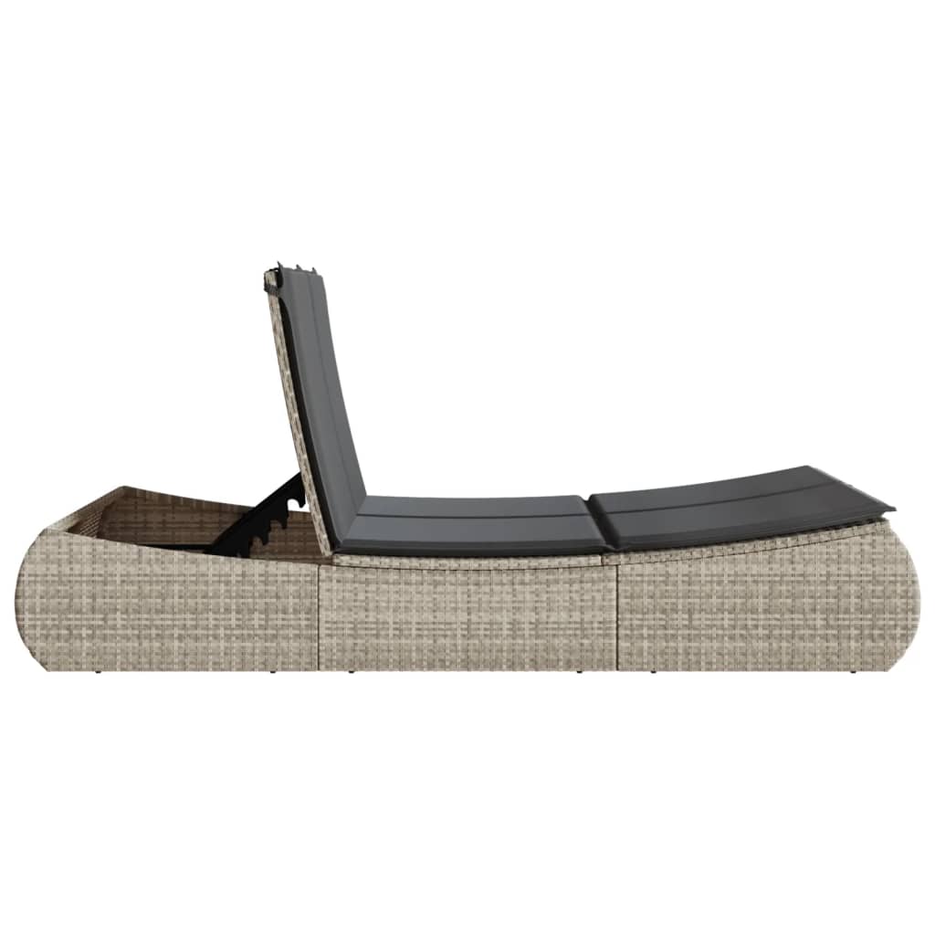 Doppel-Sonnenliege mit Kissen Hellgrau Poly Rattan - heimxxl.de