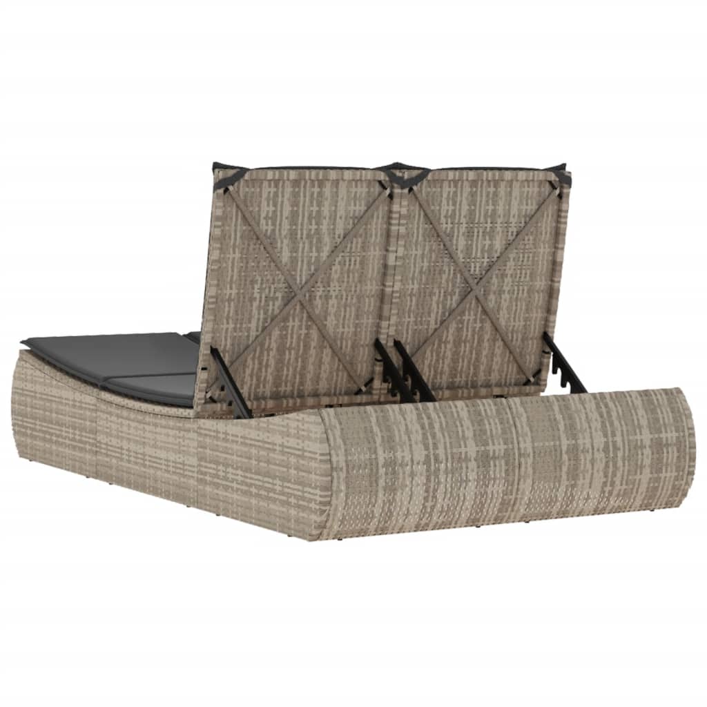 Doppel-Sonnenliege mit Kissen Hellgrau Poly Rattan - heimxxl.de