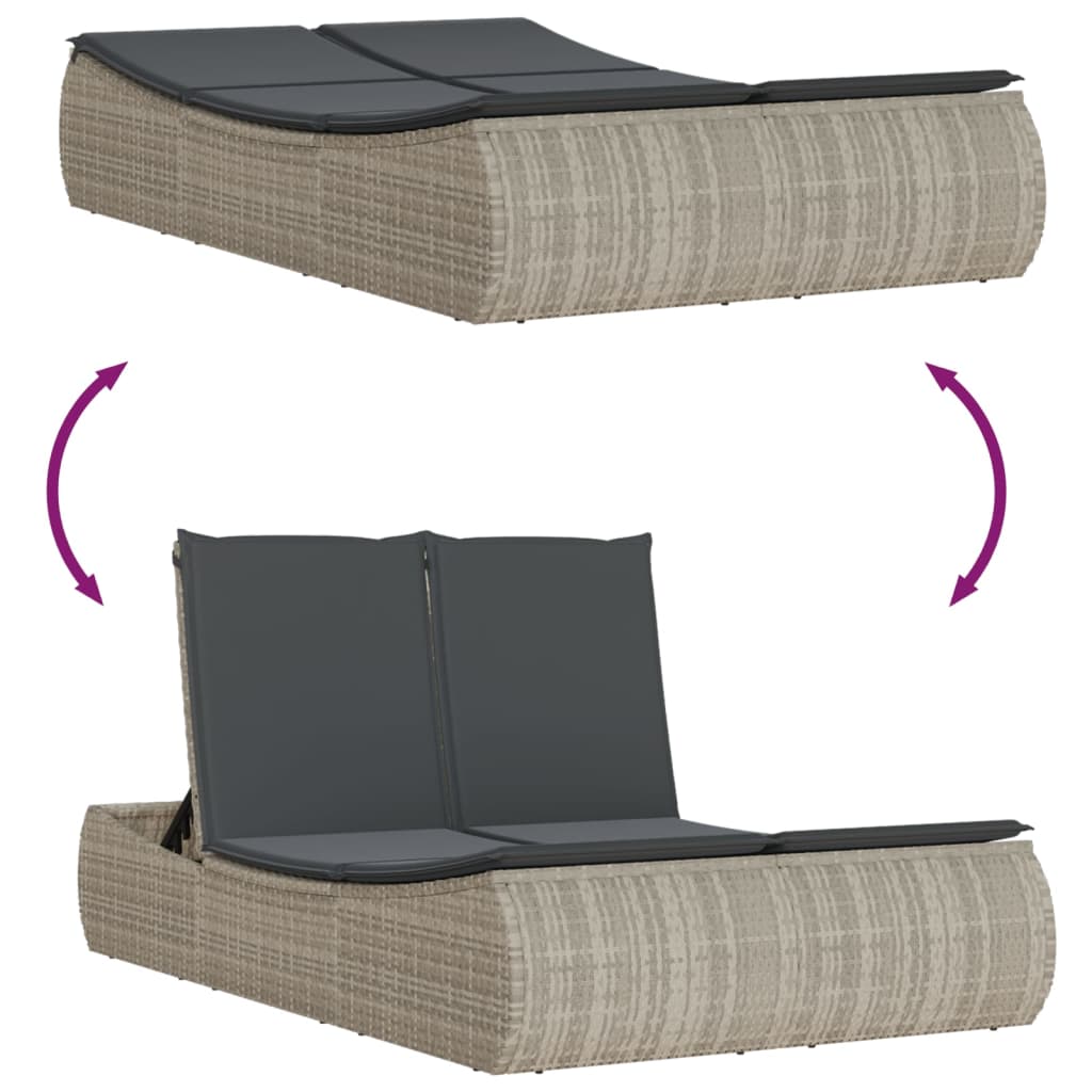 Doppel-Sonnenliege mit Kissen Hellgrau Poly Rattan - heimxxl.de
