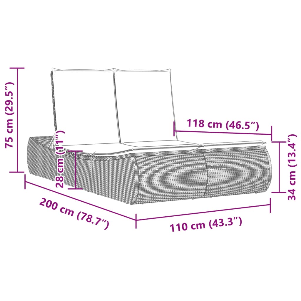 Doppel-Sonnenliege mit Kissen Hellgrau Poly Rattan - heimxxl.de