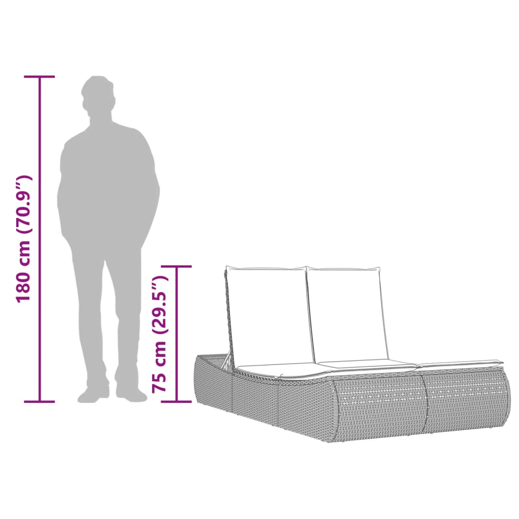 Doppel-Sonnenliege mit Kissen Hellgrau Poly Rattan - heimxxl.de