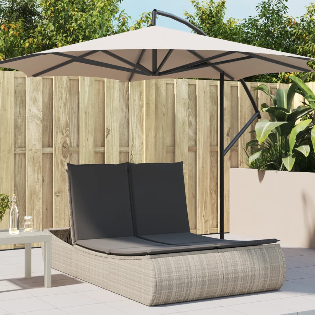 Doppel-Sonnenliege mit Kissen Hellgrau Poly Rattan - heimxxl.de