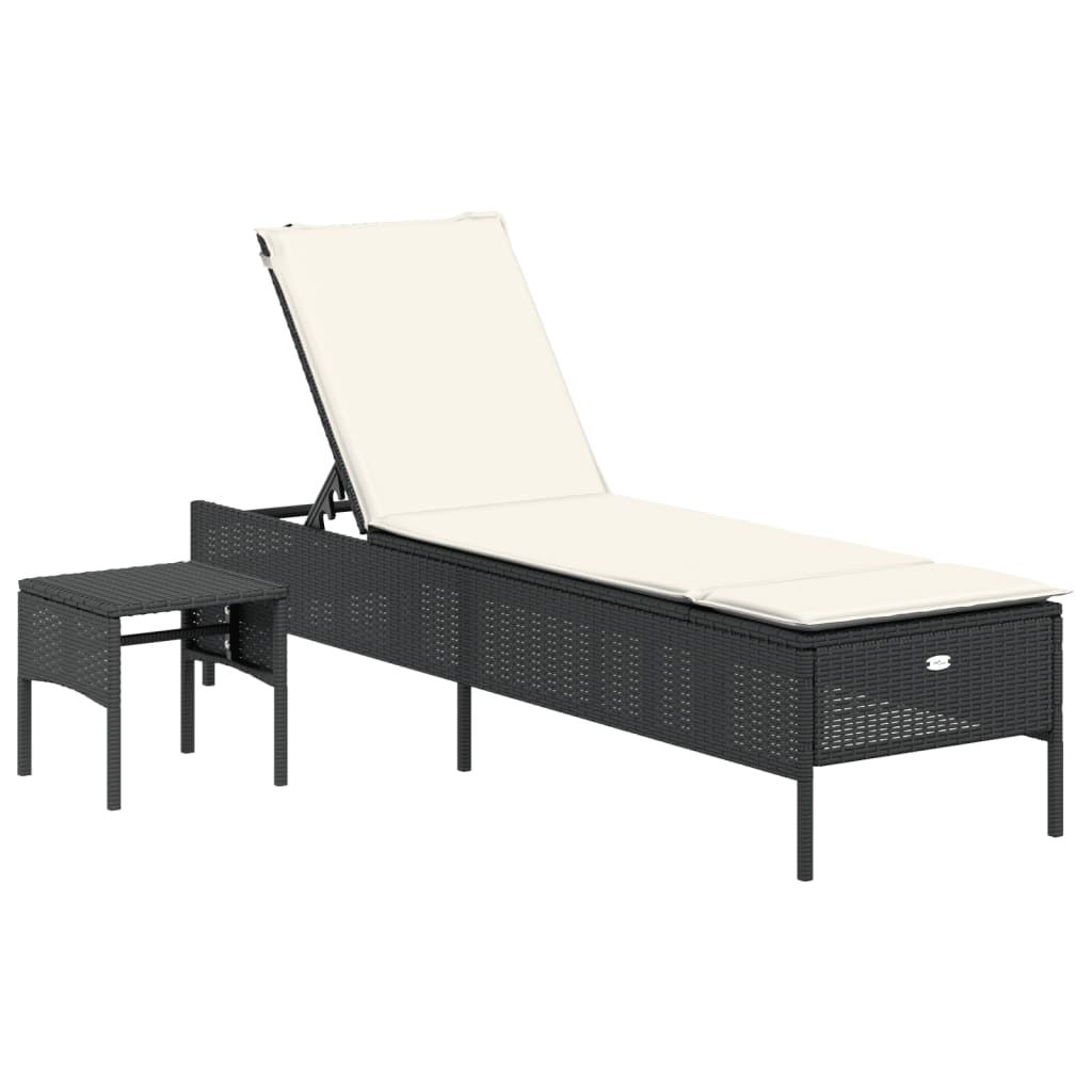 Sonnenliege mit Tisch und Auflage Schwarz Poly-Rattan - heimxxl.de