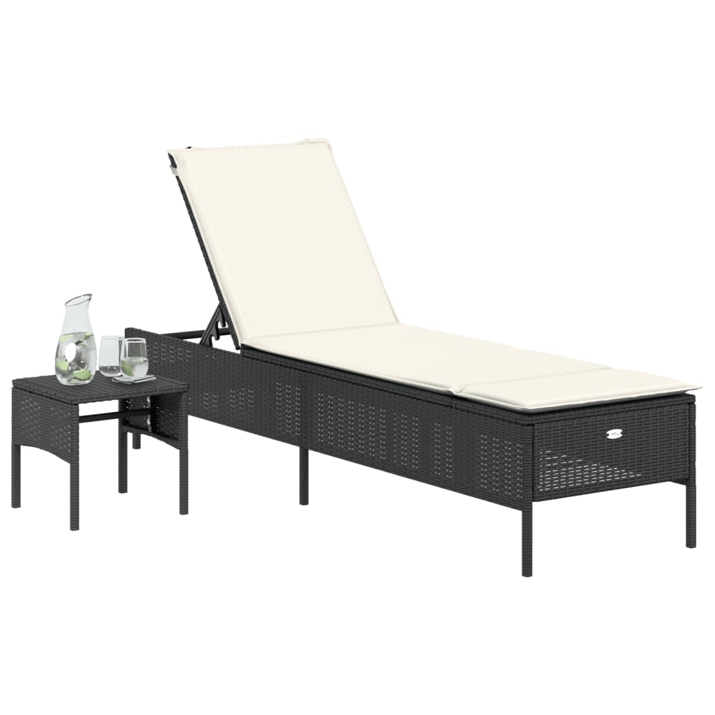 Sonnenliege mit Tisch und Auflage Schwarz Poly-Rattan - heimxxl.de